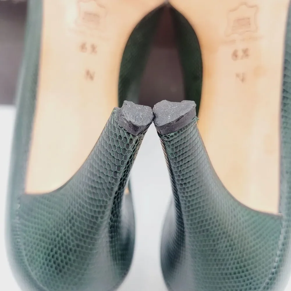 Vtg YVES SAINT LAURENT Green Python Triboo Heels Pumps Sz 6.5 Made In Italy - Picture 9 of 11